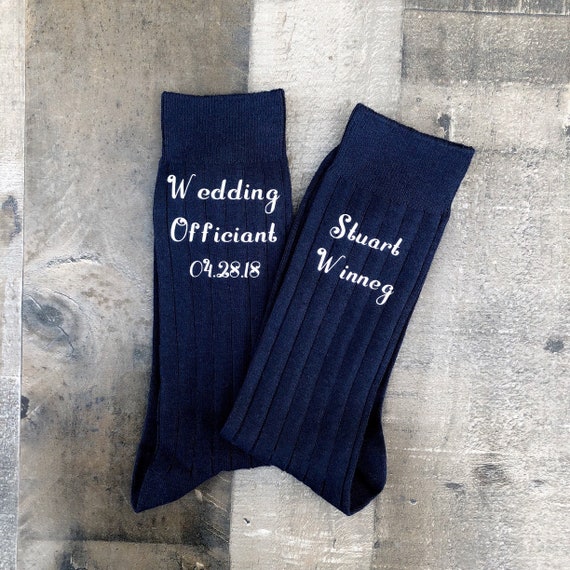 Personalized Wedding Officiant Socks: Custom Name & Date Gift