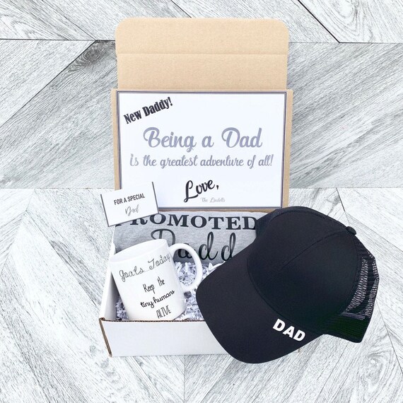 New Dad Gift Box: Dad Hat, Shirt & Mug with Personalized Message