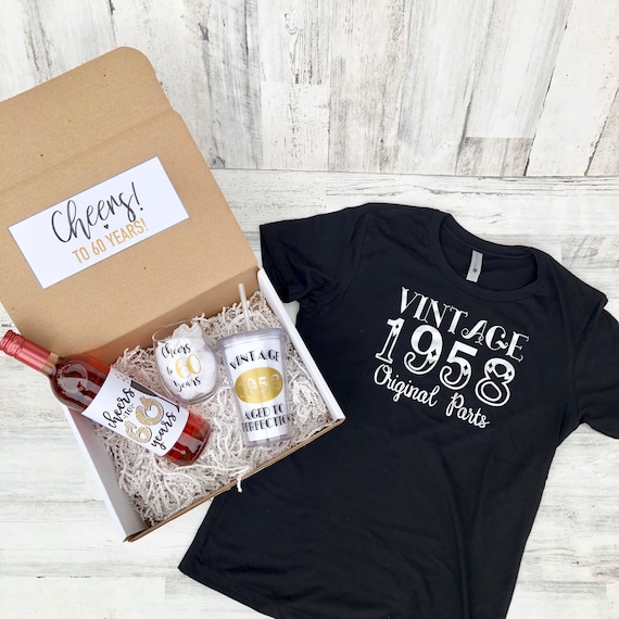 Cheers to 60 Years Birthday Box Set - Vintage Shirt - Wine Glass - Tumbler - Wine Label