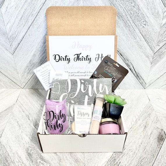 Dirty Thirty Spa Gift Box: Birthday Shirt, Wine Glass & Succulent