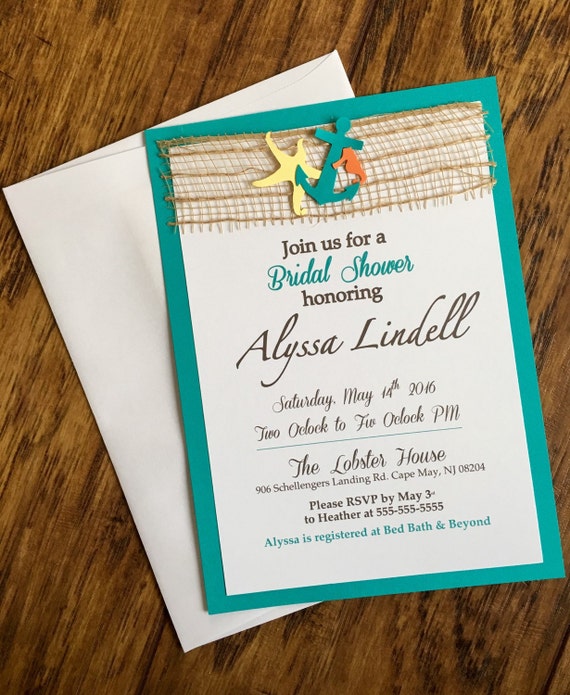 Bridal Shower Invitation Beach Themed Anchor Starfish And Sea Horse