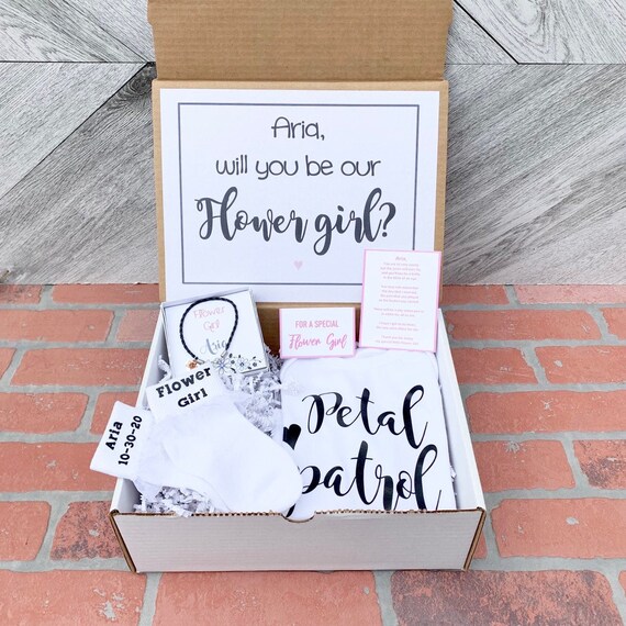 Flower Girl Proposal Gift Box: Personalized Shirt, Socks & Bracelet
