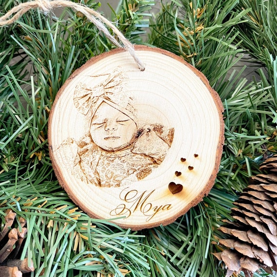 Personalized Wood Engraved Photo Ornament: Keepsake Gift