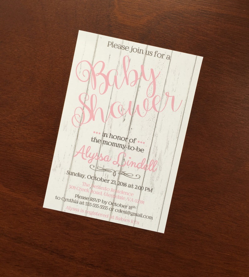 Self Print Baby Shower Invitations with wood panel background Etsy
