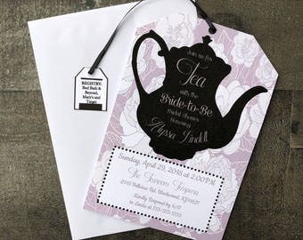 Tea Party Bridal Shower Invitations - Tea Party Baby Shower Invitations - Tea Bag Shape - Customizable - Envelopes Included