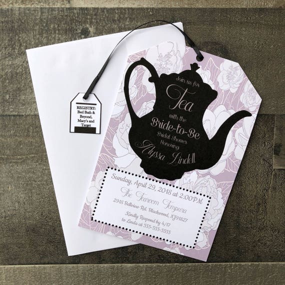 Tea Party Bridal Shower Invitations: Tea Bag Design, Customizable, Envelopes