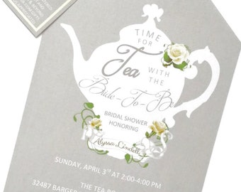 Tea Party Shower Invitations Tea Pot Style with envelopes included