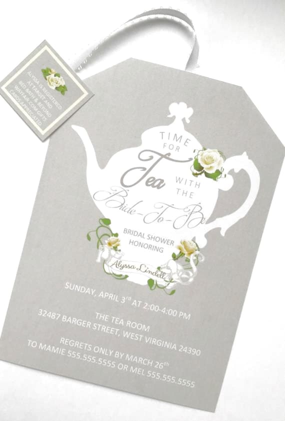 Tea Party Shower Invitations Tea Pot Style with envelopes included