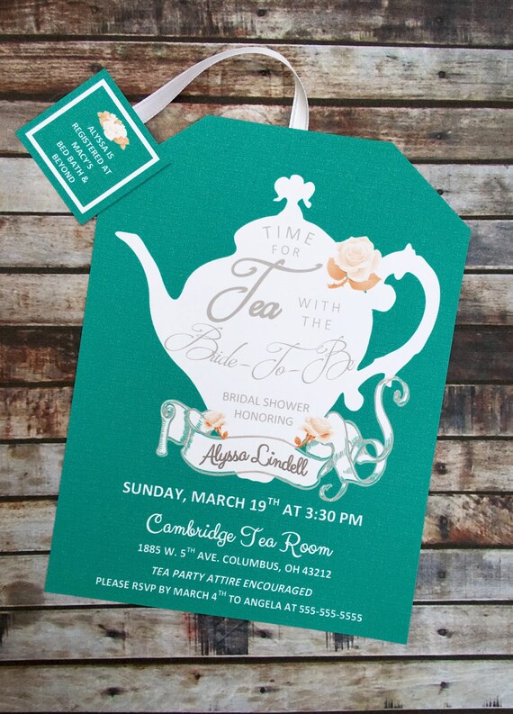 Tea Party Bridal Shower Invitations: Teal Teapot Design