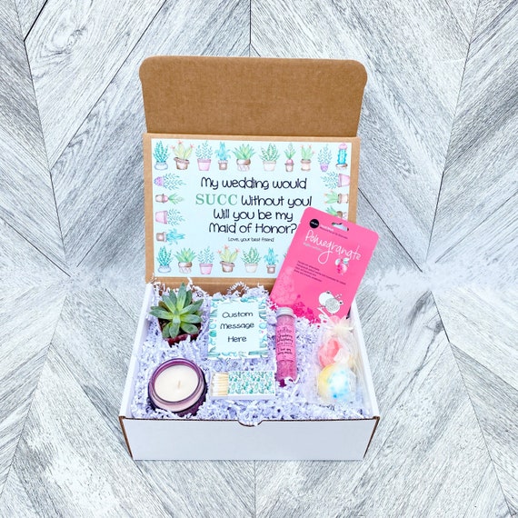 Bridesmaid Proposal Gift Box: Succulent, Spa Set, Candle & Matches
