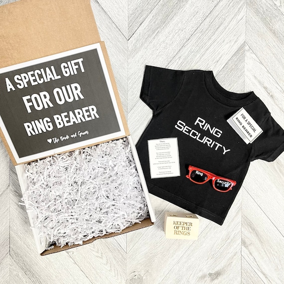 Ring Bearer Gift Set: Ring Security Shirt, Sunglasses & Engraved Box
