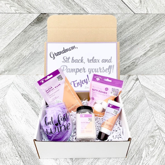 Grandmother Spa Gift Box: French Lavender & Citrus, Wine Glass