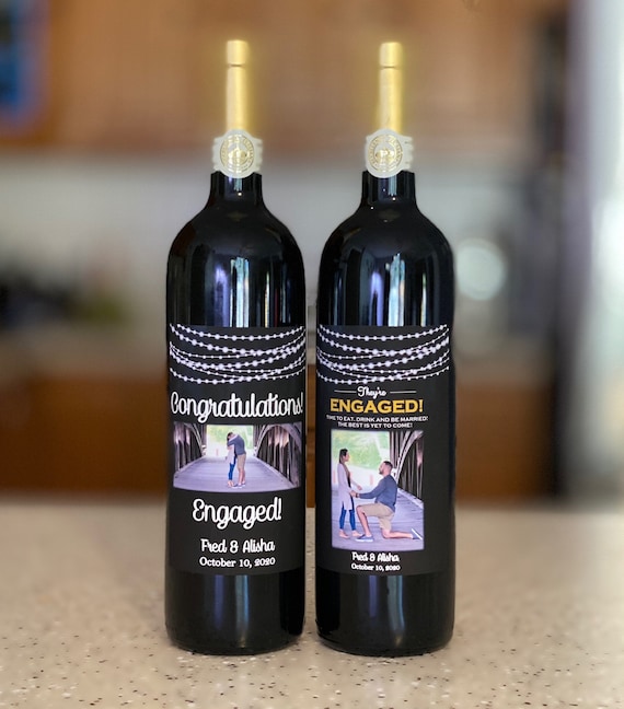 Personalized Engagement Wine Labels with Photo (Set of 2)