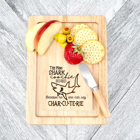 Engraved Shark Charcuterie Board with Cheese Knife - Funny Coochie Board