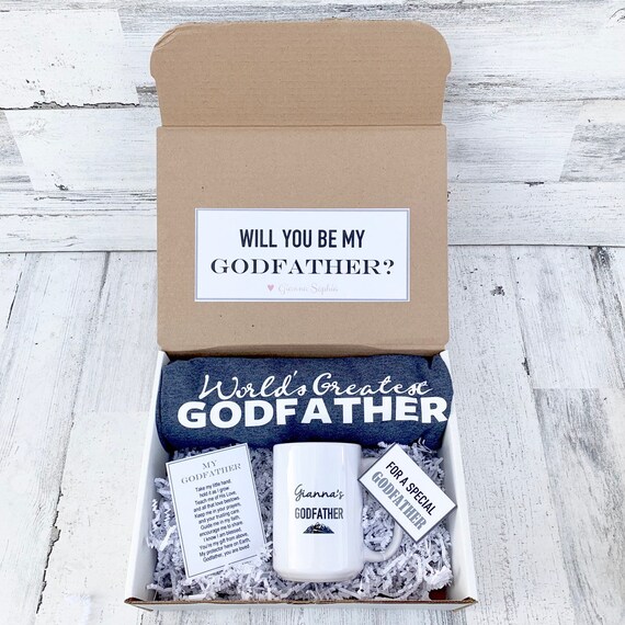 Personalized Godfather Gift Box: Mug, T-Shirt & Poem Card