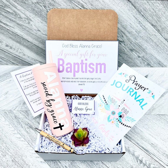 Baptism Gift Set for Girls: Personalized Tumbler, Prayer Journal & Bible Verse Pen