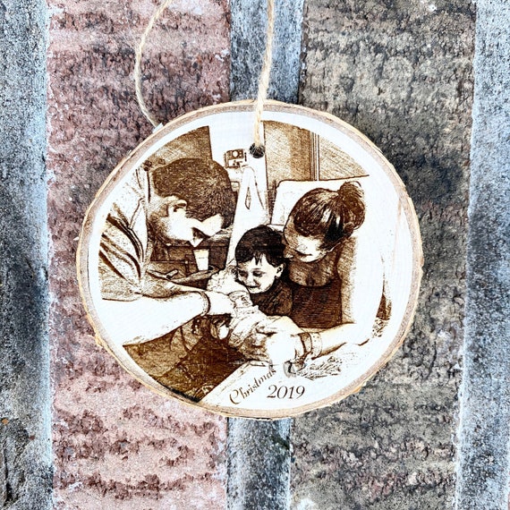 Personalized Wood Engraved Photo Ornament - Keepsake Christmas Decor