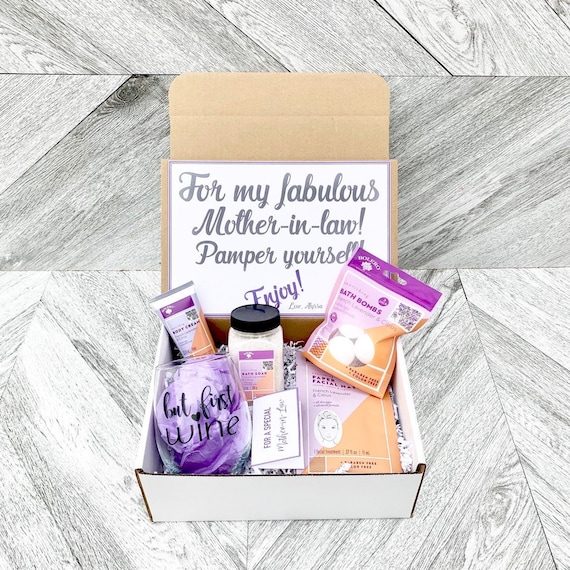 Mother-in-Law Gift Set: French Lavender Spa Box with Wine Glass