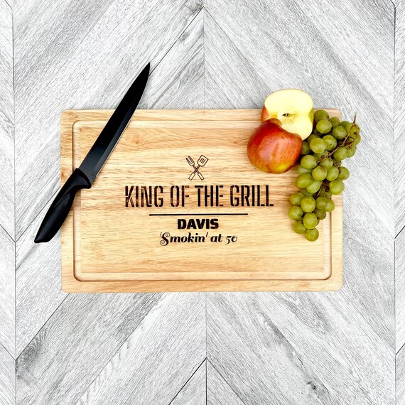 Engraved Wood Cutting Board: King of the Grill, Personalized Grill Master Gift