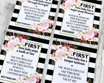 Baby Shower Wine labels - First Time Labels - Funny and Practical Baby Shower Gift for the Wine loving Mom