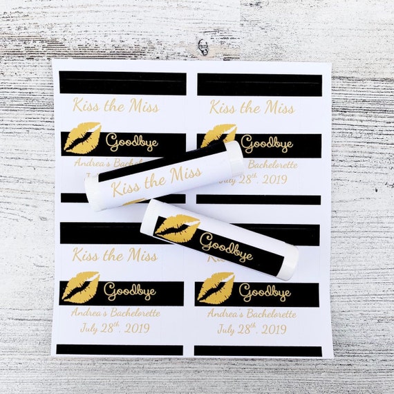 Bachelorette Lip Balm Labels: Kiss the Miss Goodbye, Customizable Favors