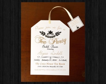 Tea Party Bridal Shower Invitations Gold and Black