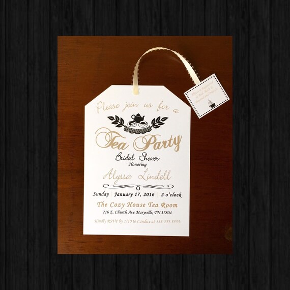 Tea Party Bridal Shower Invitations Gold and Black