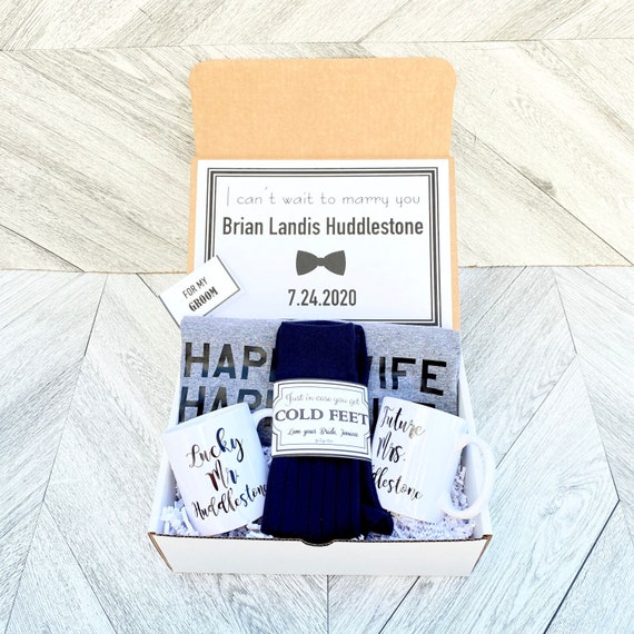 Personalized Groom Gift Box: Cold Feet Socks, Mug Set & Groom Shirt
