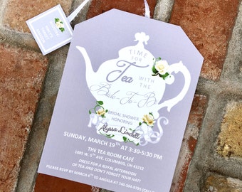 Elegant Tea Party Shower Invitations Tea Pot Style on thick Card Stock with envelopes