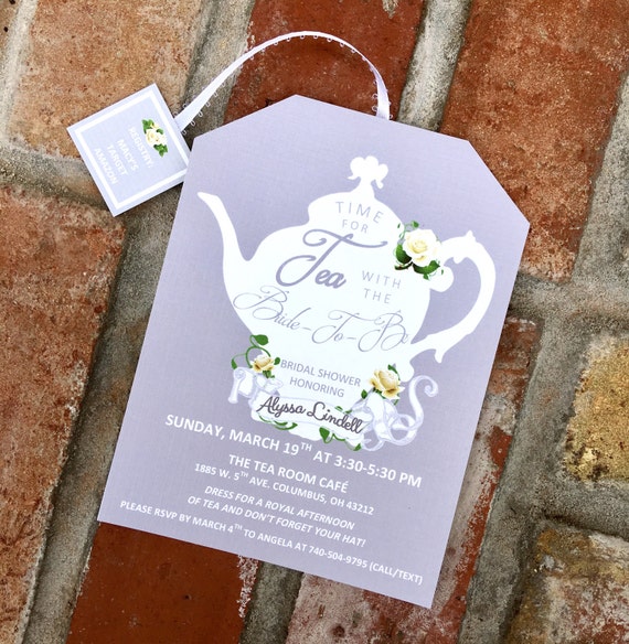 Elegant Tea Party Shower Invitations Tea Pot Style on thick Card Stock with envelopes
