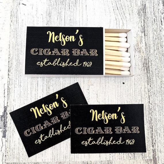 Customizable Black and Gold Matchbox Labels: Birthday Favors