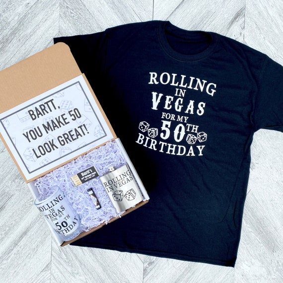 50th Birthday Vegas Gift Box: Shirt, Flask & More