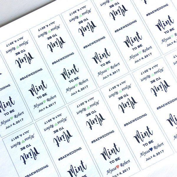 Tic Tac Labels Only - Mint to Be with Names, Hastag and Wedding Date