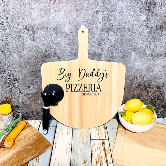 Wood Engraved Custom Pizza Tray - Anniversary or Wedding Gift - Personalized Pizza Tray with Name and Date - Pizza Cutter Included