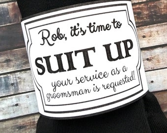 Groomsman Socks and Sleeves - Will you be my groomsman - Groomsman service requested - Suit up bestman socks - Groomsman proposal