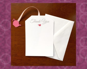 Tea Party Thank You Cards with Envelopes and Tea Pot embellishment attached.