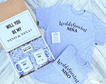 Nino and Nina Gift Box - Personalized Shirts and Mugs - Will you be My Nino and Nina Box
