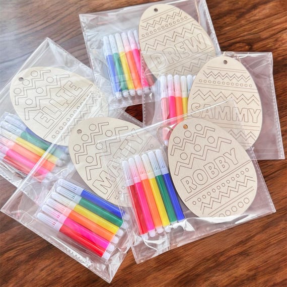 Wood Easter Egg Activity Set: Engraved Easter, Easter Basket Filler Stuffer Personalized with Name