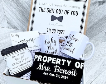 Groom Gift Box - Personalized Groom Box - In Case you Get Cold Feet - Bride AND Groom Mug Set- property Of Boxer Briefs