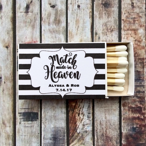 Personalized Wedding Matchbox Labels: Black and White Stripe Favors