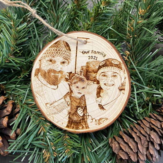 Personalized Wood Engraved Photo Ornament: Etched Keepsake