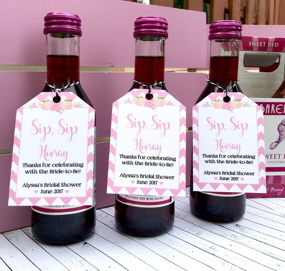 Custom Pink Wine Favor Tags: Bridal Shower, Wedding