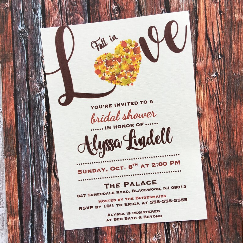 Fall in Love Bridal Shower Invitations Fall Autum leaves Etsy