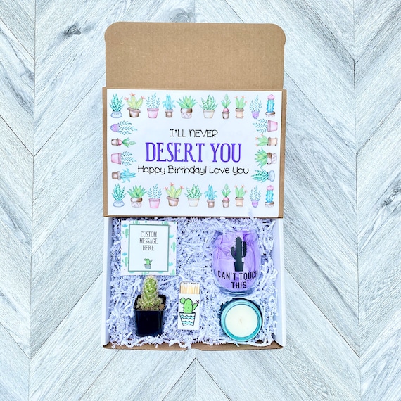 Cactus Gift Box: Birthday Wine Glass, Candle & Matches