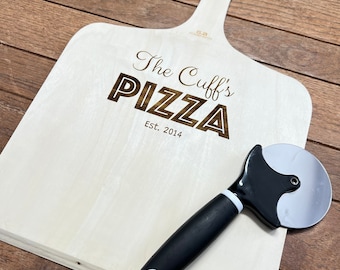 Wood Engraved Custom Pizza Tray - Anniversary or Wedding Gift - Personalized Pizza Tray with Name and Date - Pizza Cutter Included