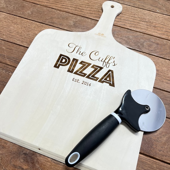 Wood Engraved Custom Pizza Tray - Anniversary or Wedding Gift - Personalized Pizza Tray with Name and Date - Pizza Cutter Included