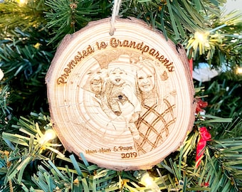 Personalized Wood Engraved Photo Ornament - Wood Etched - Laser Photo Ornament - Promoted to Grandparents