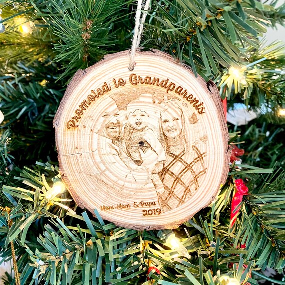 Personalized Wood Engraved Photo Ornament: Grandparent Keepsake