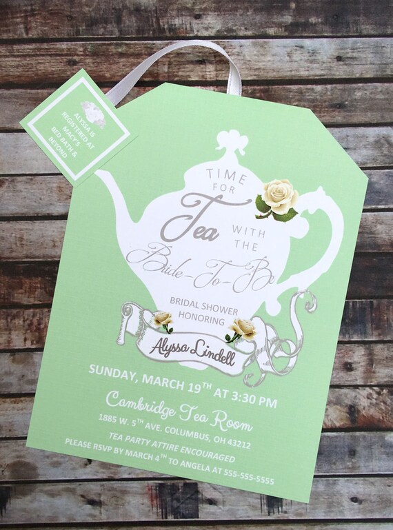 Tea Party Bridal Shower Invitations: Mint Green Teapot Design