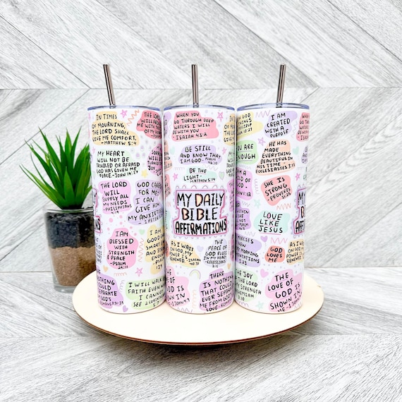 Christian tumbler 20oz - Faith Gifts - Daily Bible Affirmation Cup - Jesus Lover - Christian Gift